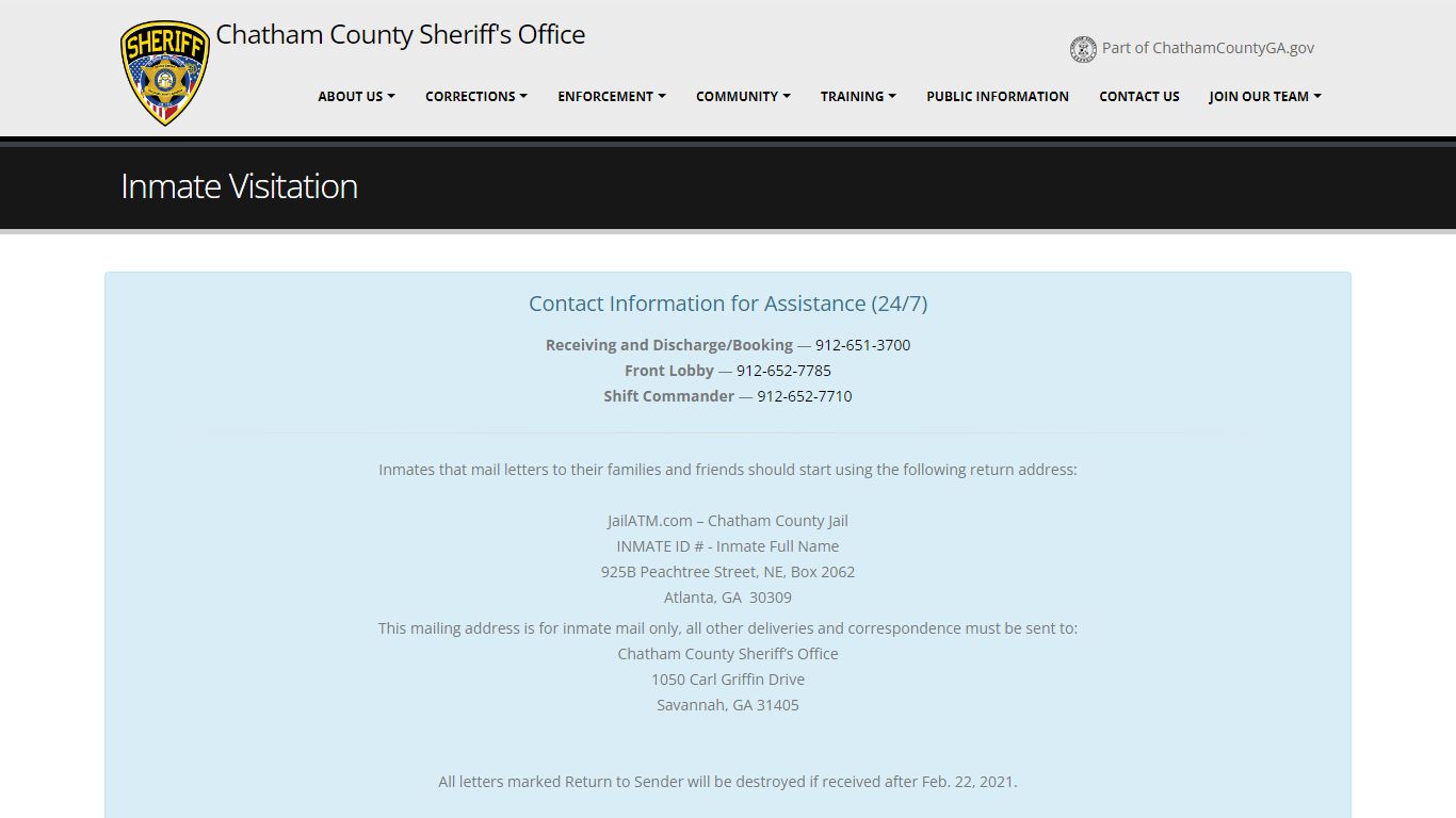 Chatham County Sheriff's Office - Inmate Visitation